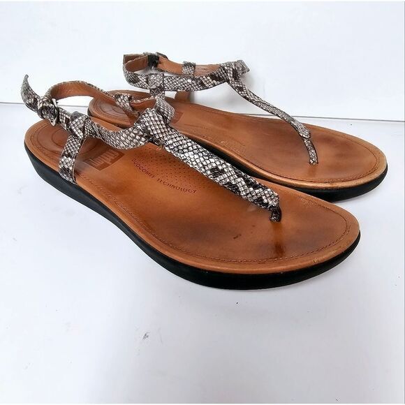 Fitflop Tia Snake Embossed Thong Sandal Size 6 - Picture 2 of 9